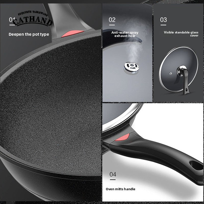 Premium Maifan Stone Non-Stick Wok - Flat Bottom Multi-Layer Composite Pan