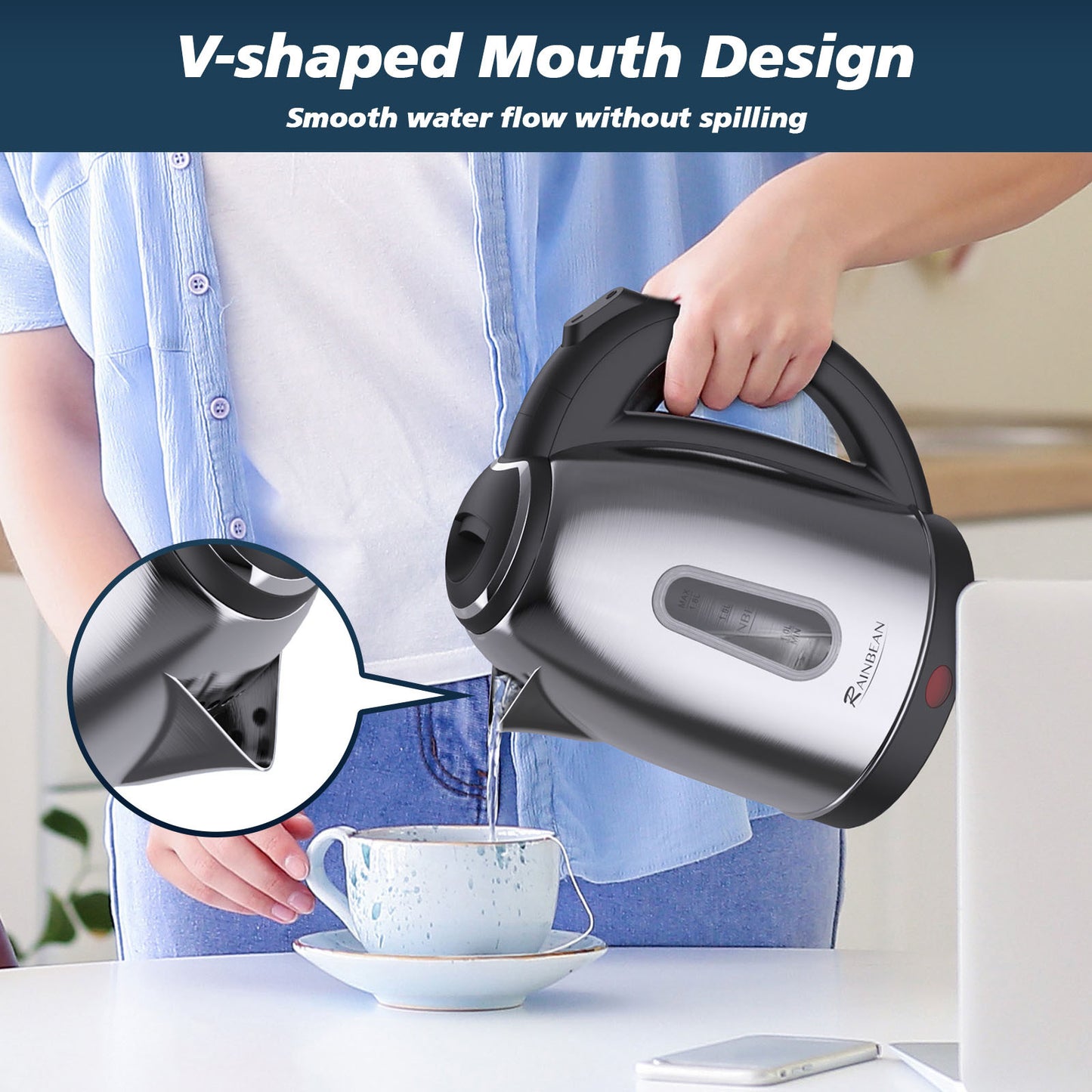 Electric Water Kettle - 1.8L Tea Coffee Boiler with Auto Shut-Off & Boil Dry Protection