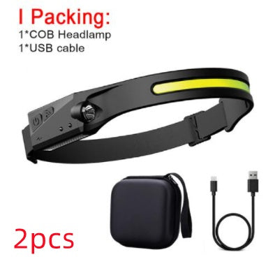 COB LED Rechargeable Headlamp - 350 Lumens Wave Sensor Waterproof Headlight for Camping & Outdoor