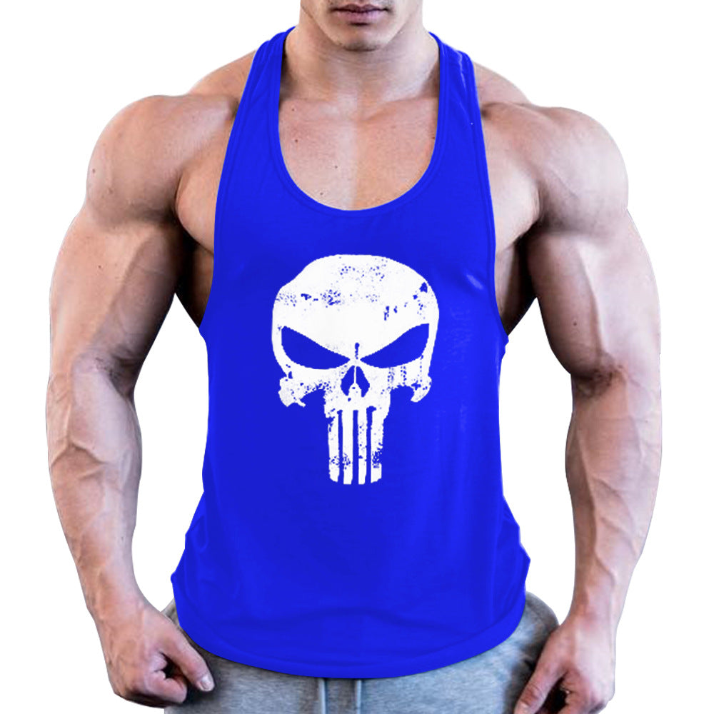 Men's Retro Skull Print Wide Shoulder Tank Top - Vintage Style