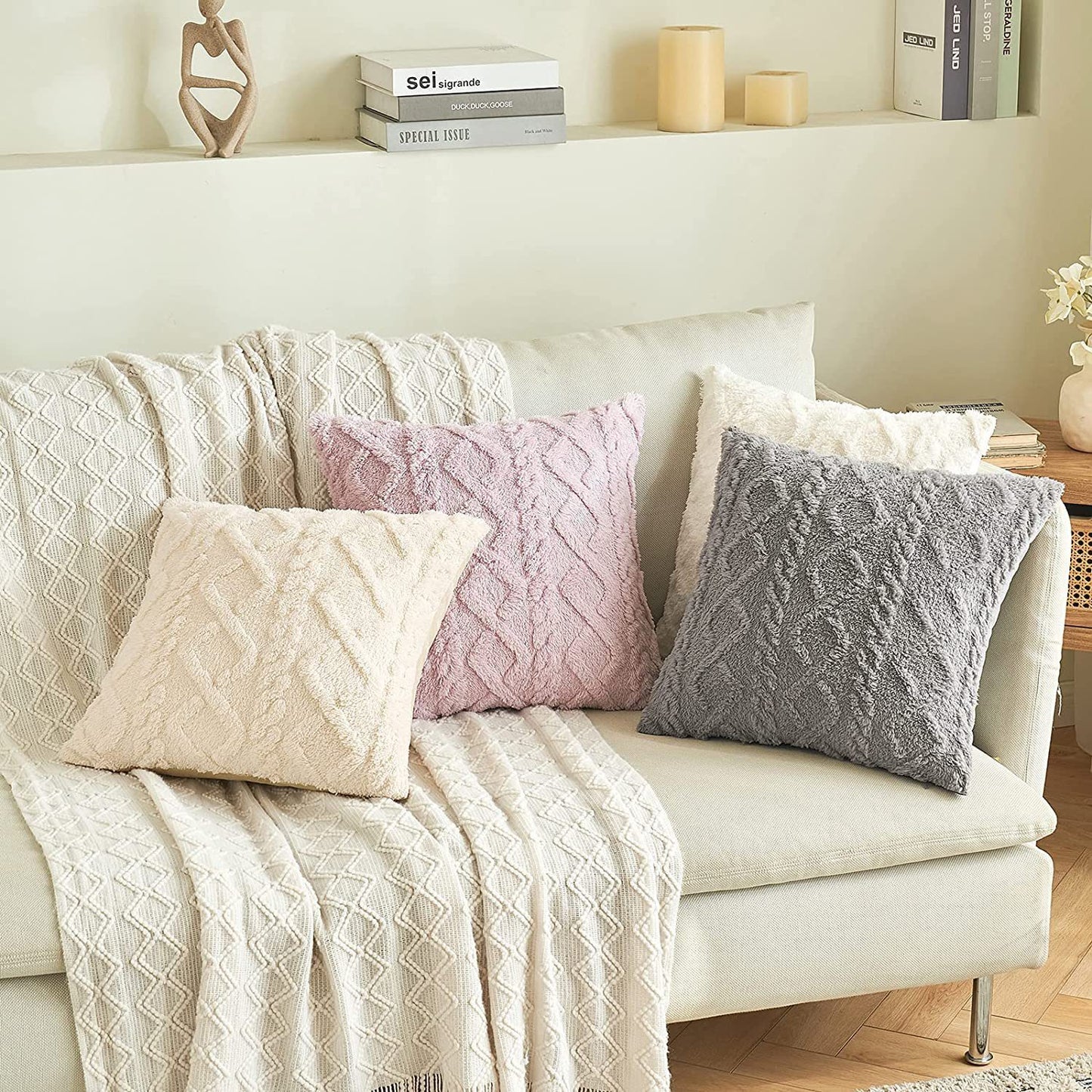 Cut Flower Pillow Cover Plush Jacquard Cushion Cover