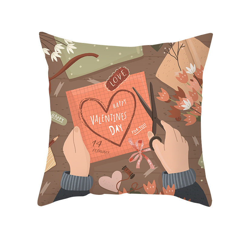 Valentine's Day Peach Skin Printed Cushion Cover - Romantic Living Room Bedroom Decoration