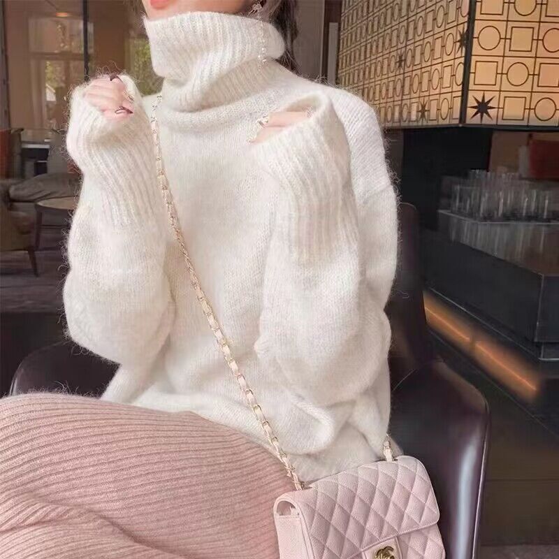 Mohair Turtleneck Sweater ? Soft Knit Pullover in Solid Color for Women
