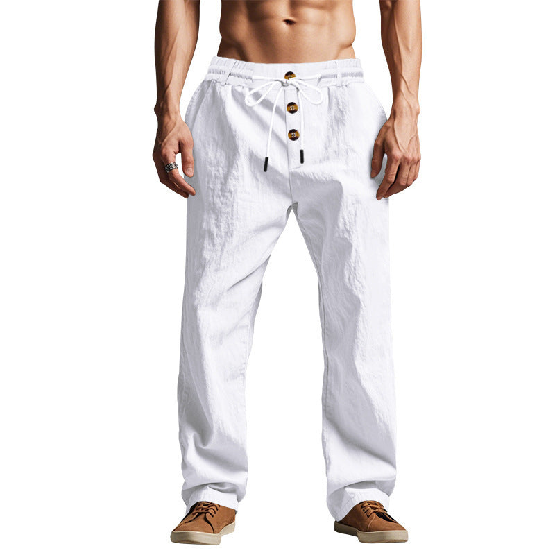 Men's Beach Trendy Button Loose Breathable Sports Linen Trousers - Skin-Friendly Summer Pants