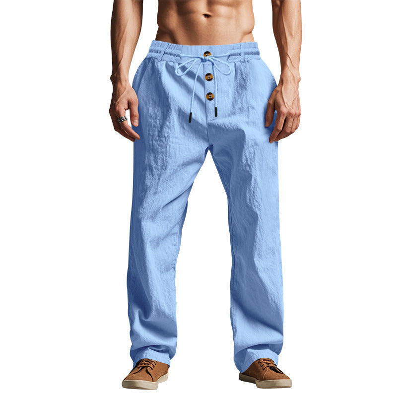 Men's Beach Trendy Button Loose Breathable Sports Linen Trousers - Skin-Friendly Summer Pants
