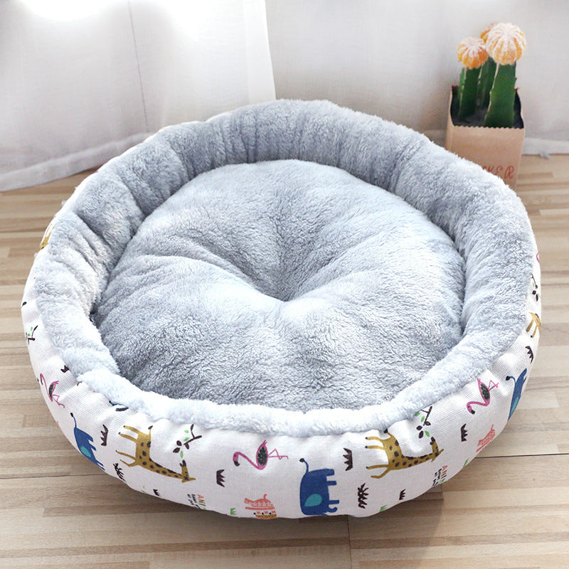 Dog and Cat Litter Bed - Round Cotton Padded Pet Cushion for Comfortable Sleep