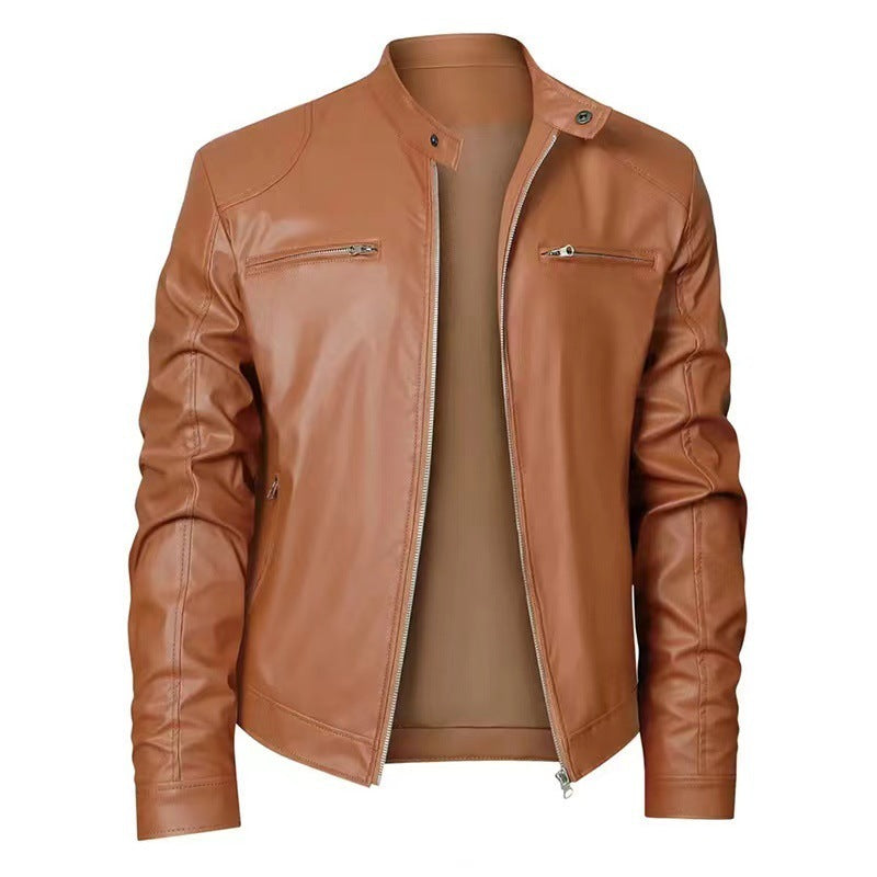 Men's Gentleman's Warm Zipper Cardigan - PU Leather Pocket Decorated Coat