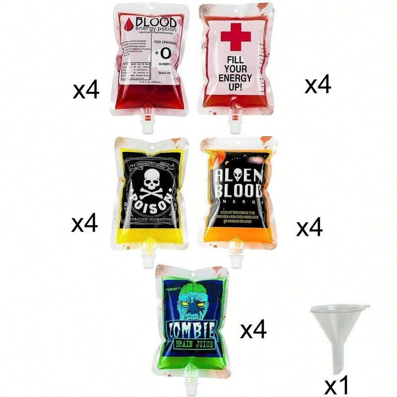 Halloween Blood Drink Bags - 21 Pack Reusable Containers with Funnels