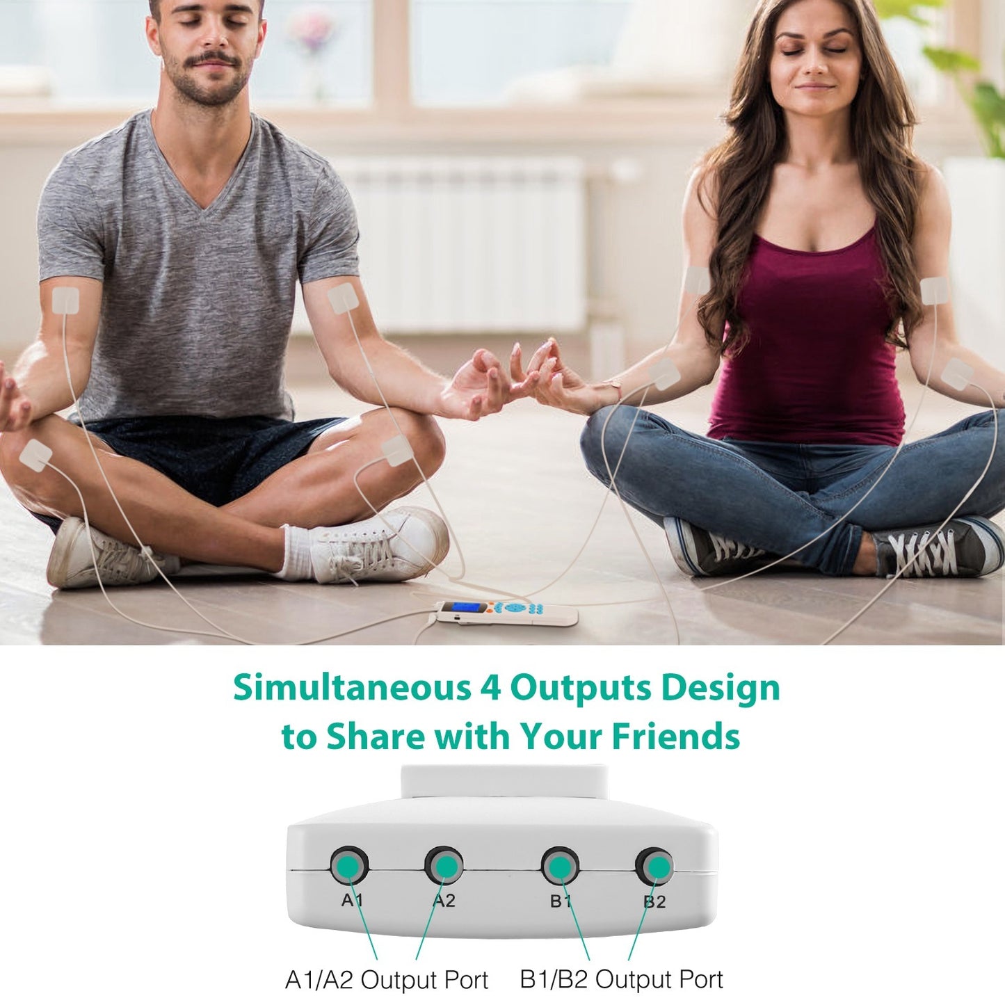 1Pc Tens Unit Machine Impulse Massager 10 Modes Pain Relief Body Massager Machine Muscle Stimulator With 4 Outputs And 8 Electrode Pads For Relief Relaxing Fitness