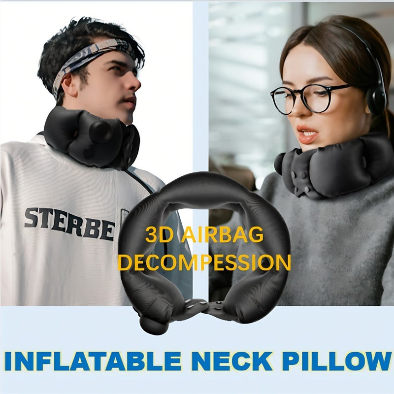 Inflatable Neck Pillow With Adjustable Firmness, Made Of Soft Skin-Friendly Material For Travel Comfort