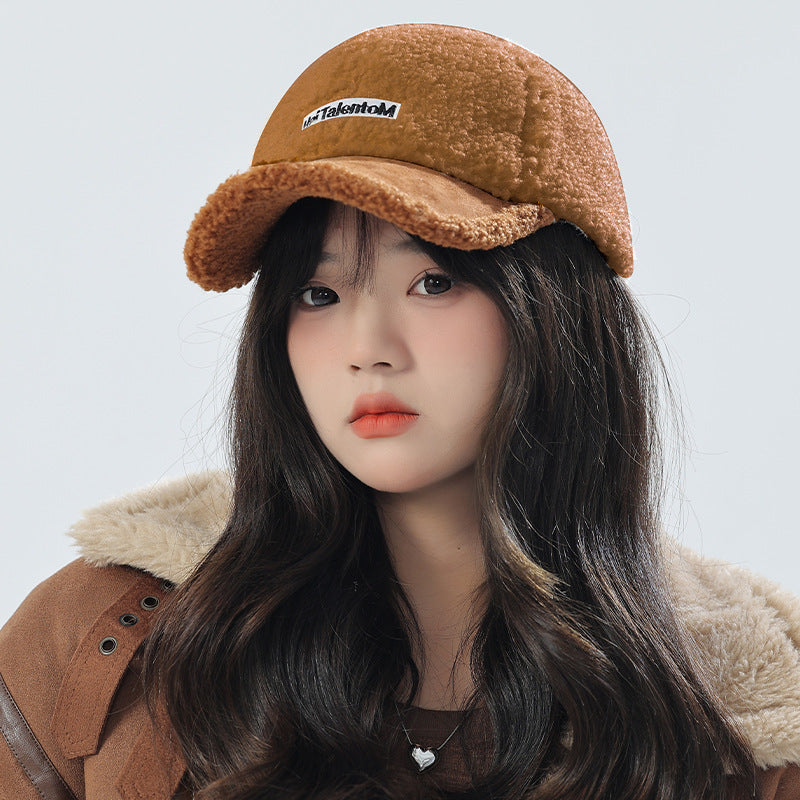 Autumn Winter Color Matching Fashion All-Match Plush Warm Peaked Cap