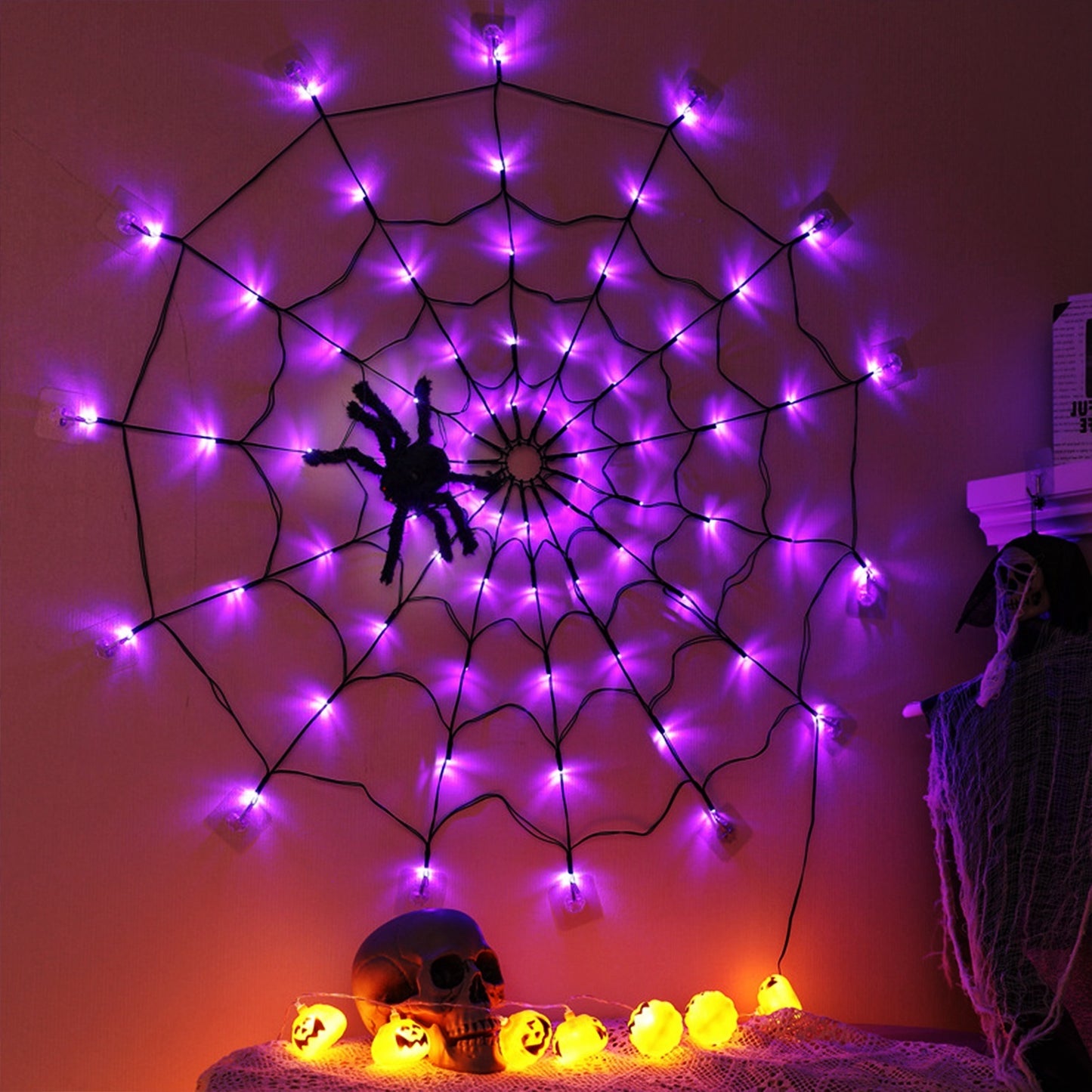 3.28ft Spider Web Light - 70 LED Battery Powered with Remote Control