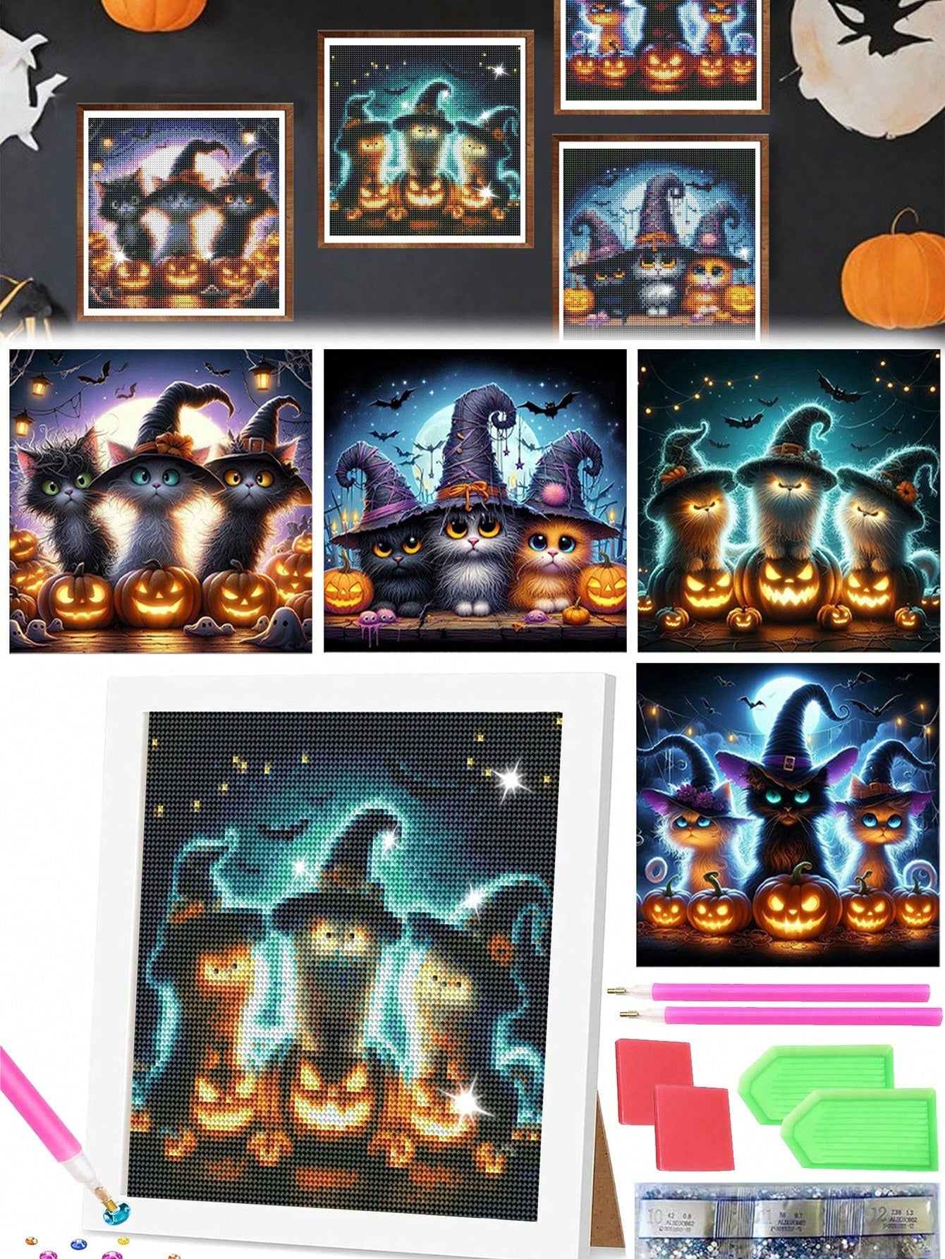4-Piece Black Cat Diamond Painting Set - 12x12 Inch Full Drill DIY Gem Art for Beginners