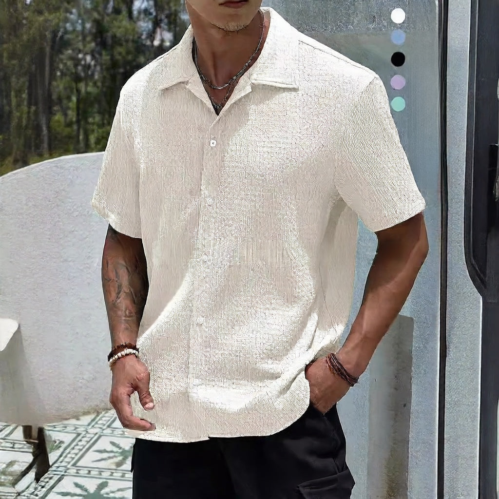 Men's Solid Color Short Sleeve Shirt - Classic Summer Design