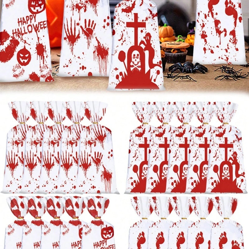 Halloween Cellophane Candy Bags - 50 Pack with Gold Twist Ties