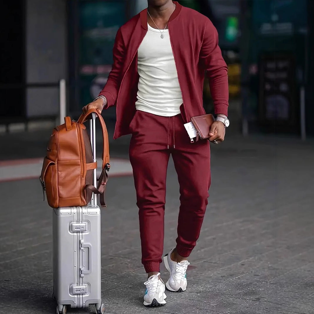 Men's Waffle Baseball Uniform Set - Pocket Zipper Jacket & Pants Combo