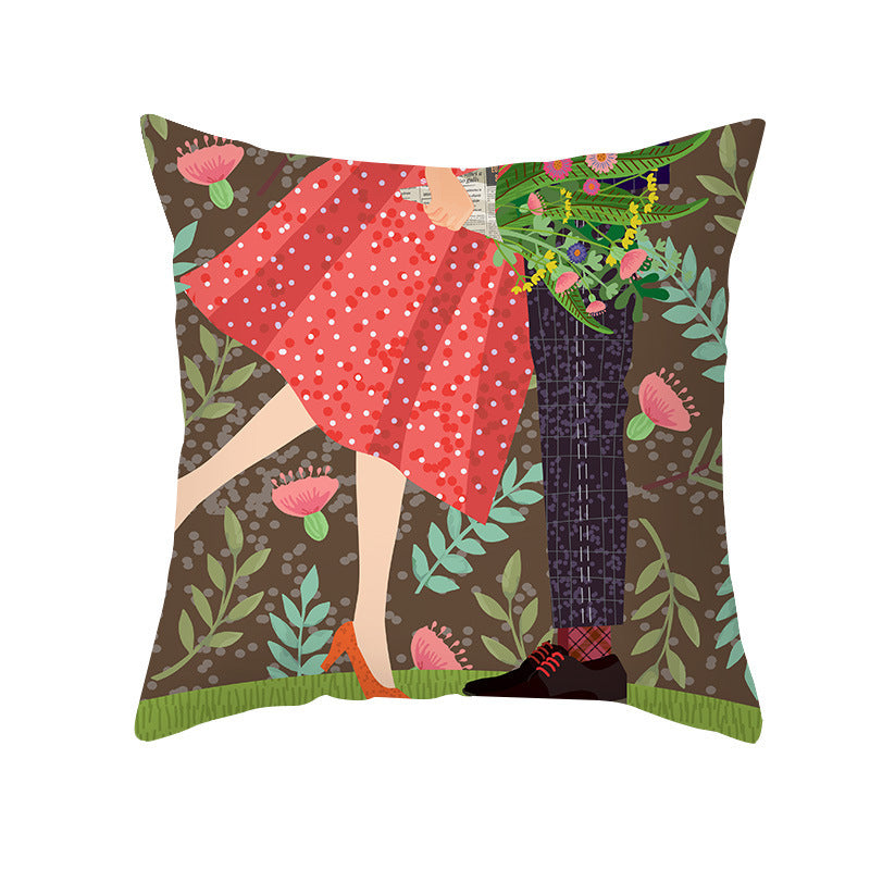 Valentine's Day Peach Skin Printed Cushion Cover - Romantic Living Room Bedroom Decoration