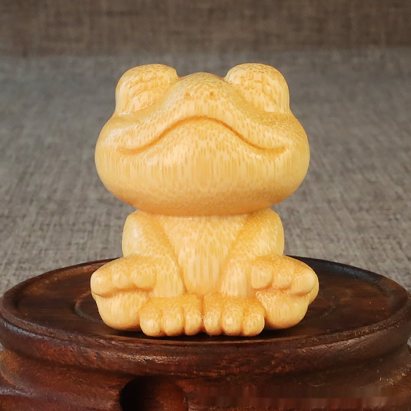 Smiling Frog Solid Bamboo Carving Crafts Ornaments