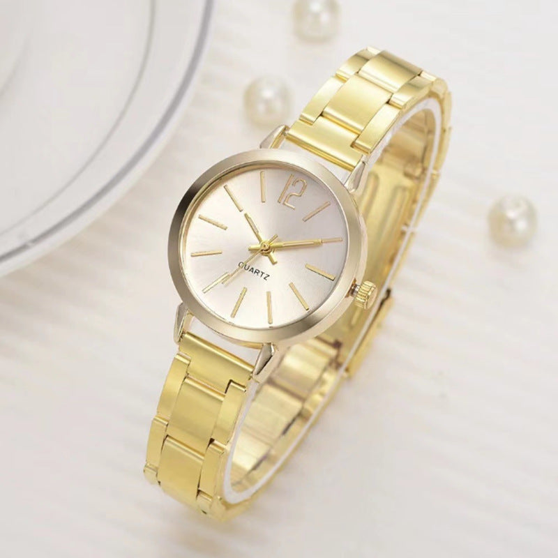 Gold Steel Band Quartz Watch - Elegant Bracelet Timepiece