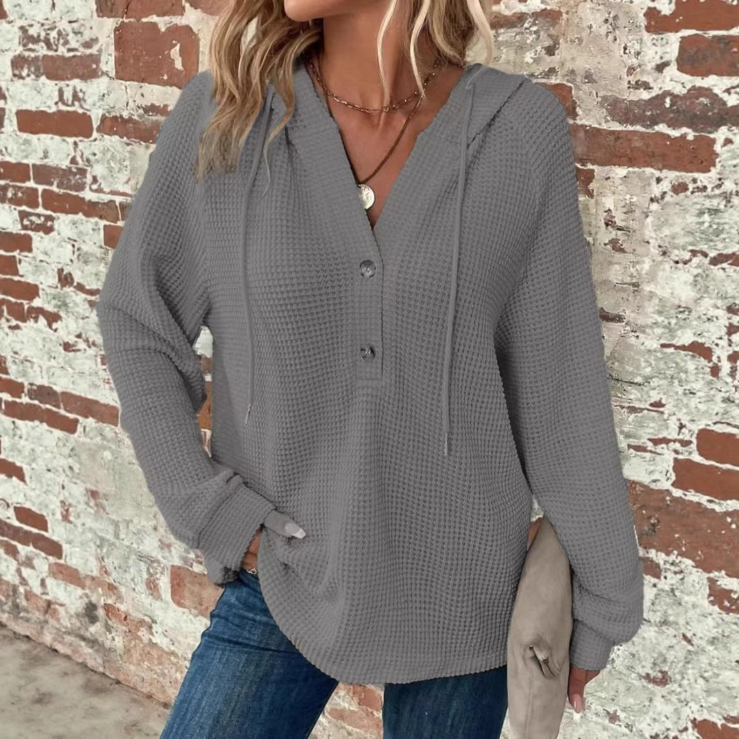 Women's V-Neck Long Sleeve Pullover Sweater - Casual Sports Style