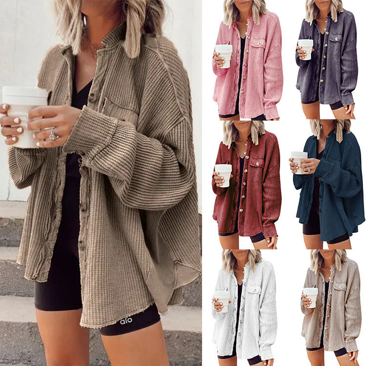 Women's Patchwork Irregular Shirt Jacket - Loose Long Sleeve Top