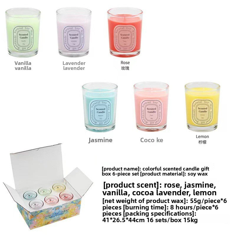 Dopamine Scented Candle Gift Set - 6-Piece Colorful Soy Wax Collection
