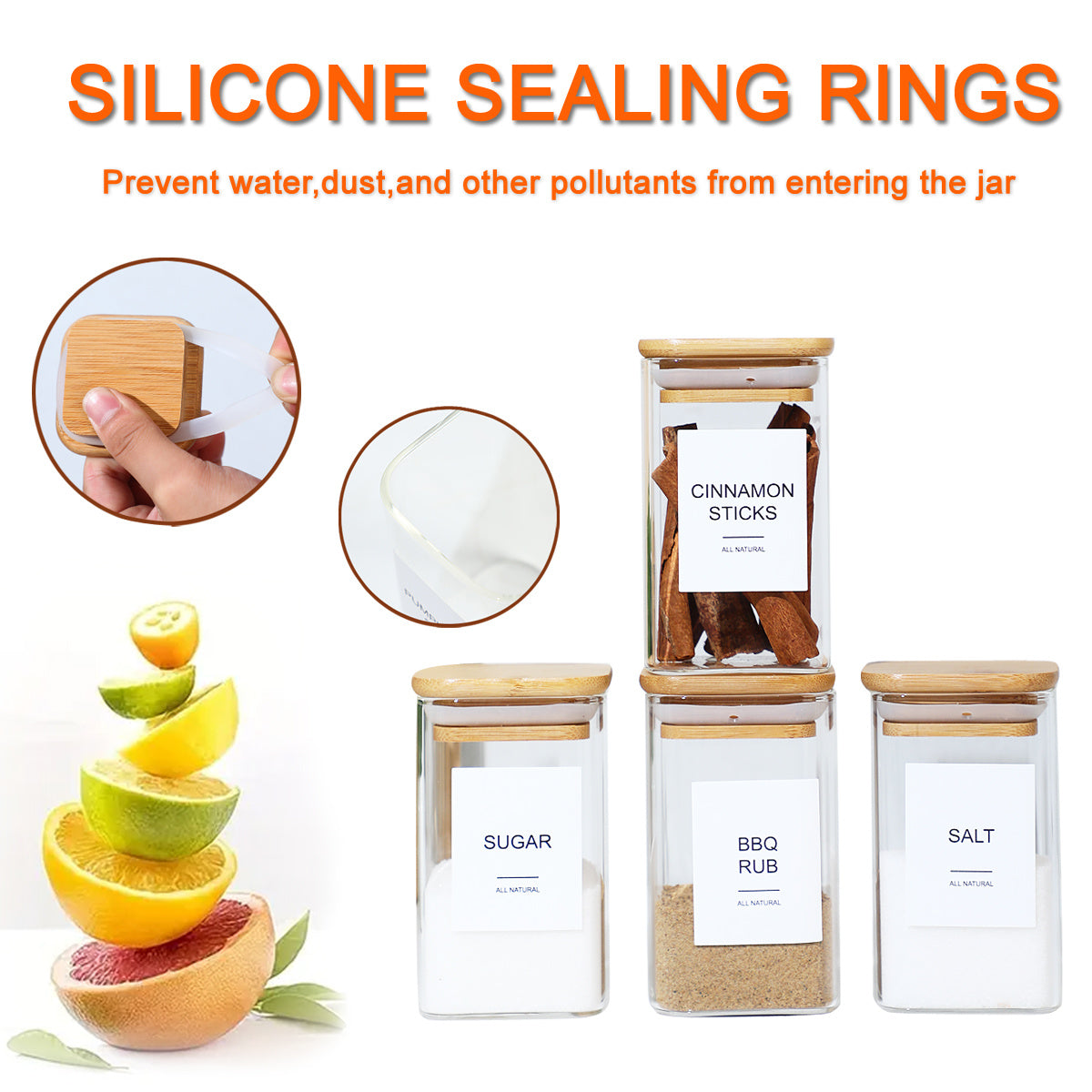 Square Spice Jars Set - 12 Piece with 72 Labels for Coffee, Tea & Kitchen Seasonings