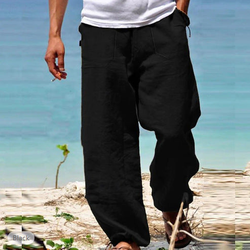 Men's Summer Drawstring Beach Pants - Elastic Waist Casual Trousers