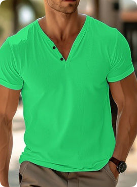 Men's Summer Beach T-Shirt - Short Sleeve Casual Solid Color Regular Fit Top