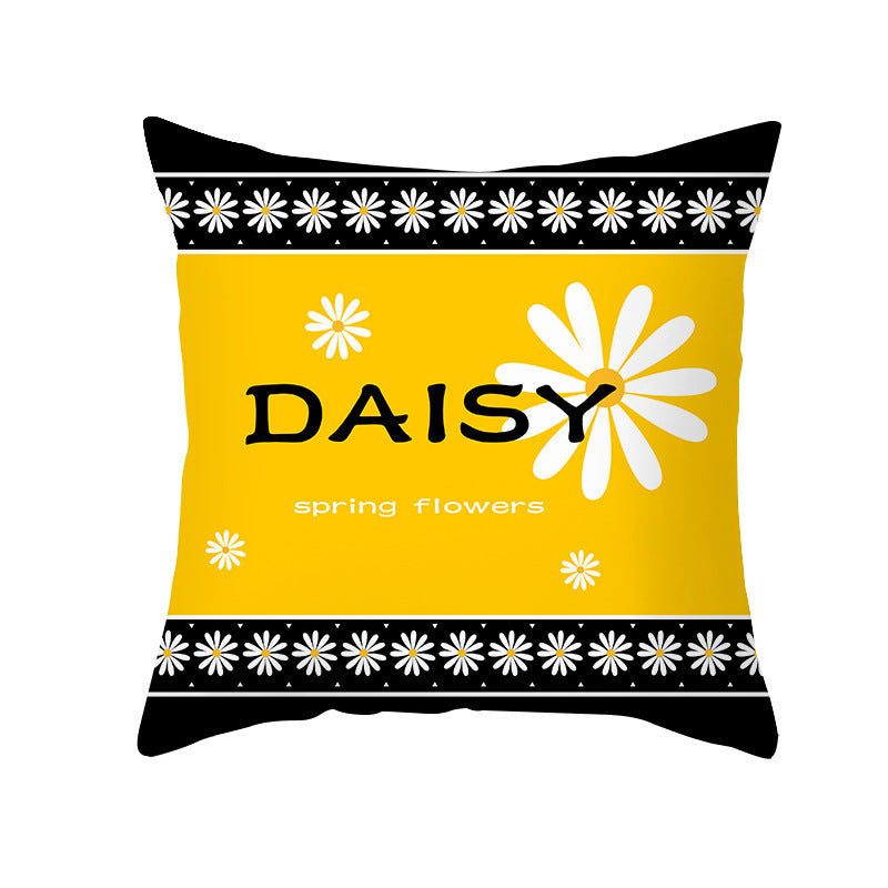 Modern Yellow Daisy Flower Cushion Cover - Creative Letter Print Pillow Case for Home