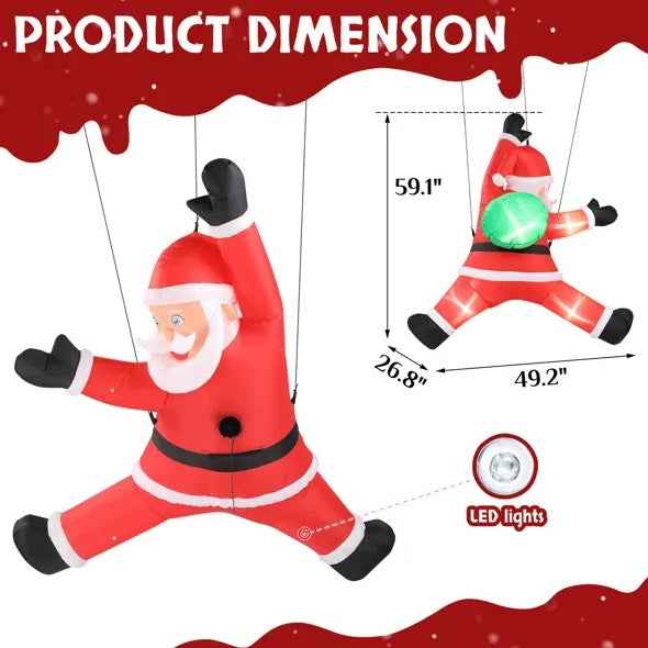 4.9 FT Lighted Christmas Inflatable - Hanging Santa Claus with Gift Bag & LED Lights - DropOnline.co