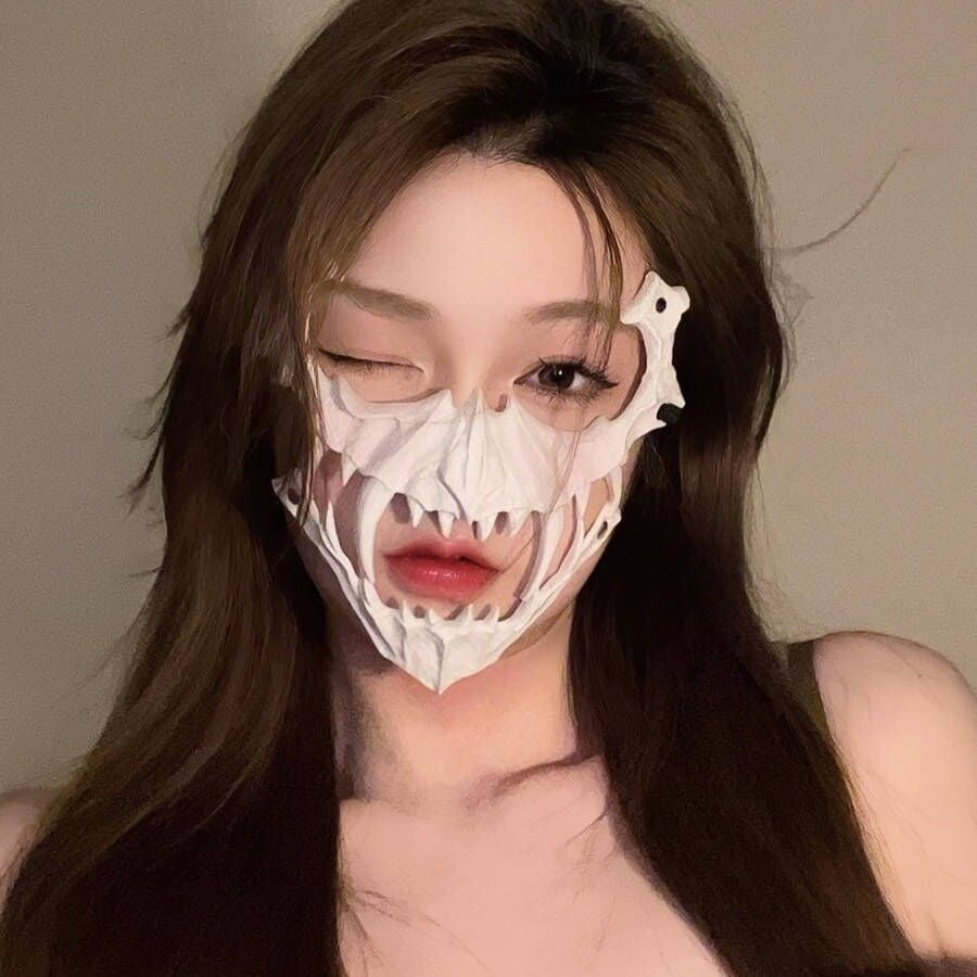 Halloween Half Face Mask - Werewolf White Design
