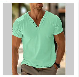 Men's Summer Beach T-Shirt - Short Sleeve Casual Solid Color Regular Fit Top