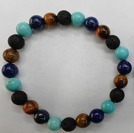 Tiger Eye Volcano Stone Orchid Pine Matte Blue Gold Stone Bracelet