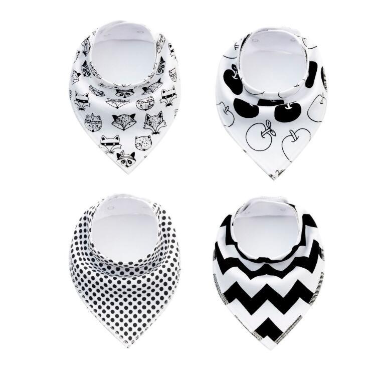 Baby Bandana Bibs 4-Pack - Cotton Triangle Drool Bibs with Arrow & Wave Prints