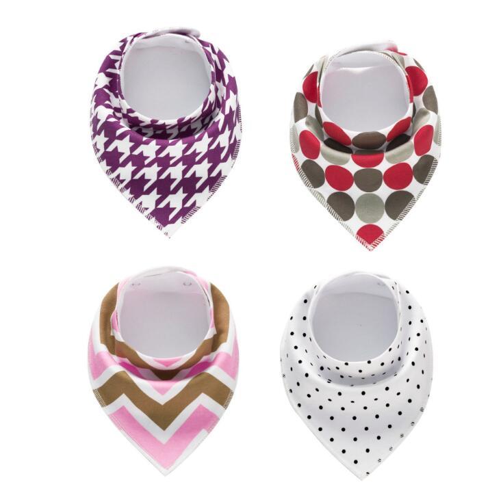 Baby Bandana Bibs 4-Pack - Cotton Triangle Drool Bibs with Arrow & Wave Prints