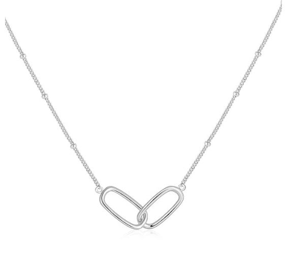Sterling Silver Double Circle Interlocking Small Beads Necklaces  Pendants For Women Party Gift Choker Chains