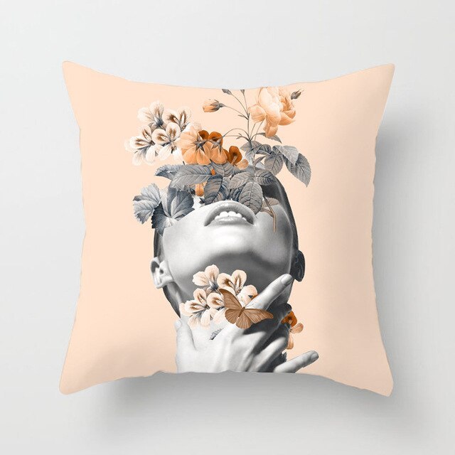 Abstract Print Flower Lady Cushion Cover - Artistic Pillow Cases for Modern Home Decor