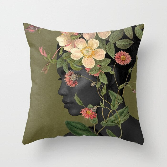 Abstract Print Flower Lady Cushion Cover - Artistic Pillow Cases for Modern Home Decor
