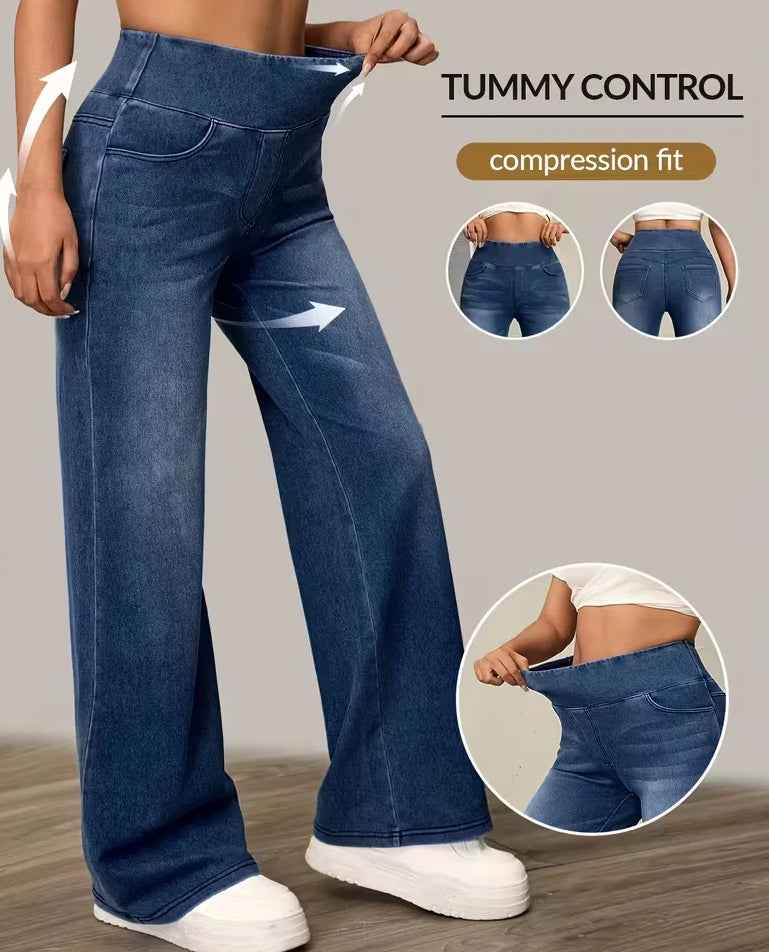 Loose Oversized Retro High-waisted Stretch Denim Wide-leg Pants