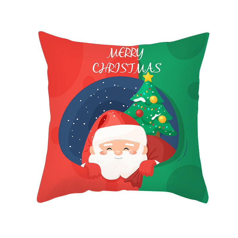 Cartoon Santa Claus Series Peach Skin Sofa Cushion Cover - Fun Christmas Holiday Decoration