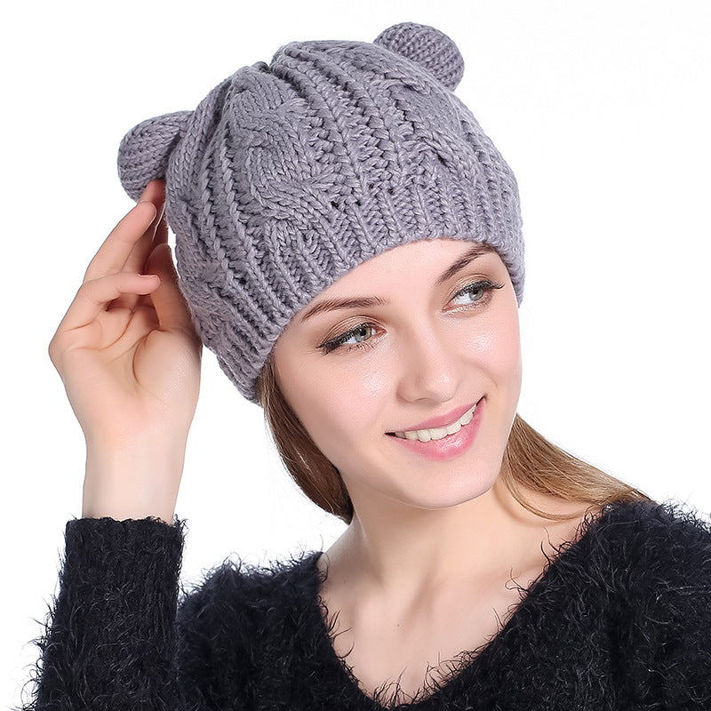Autumn Winter Cat Ear Knit Beanie - Cute Animal Ear Hat