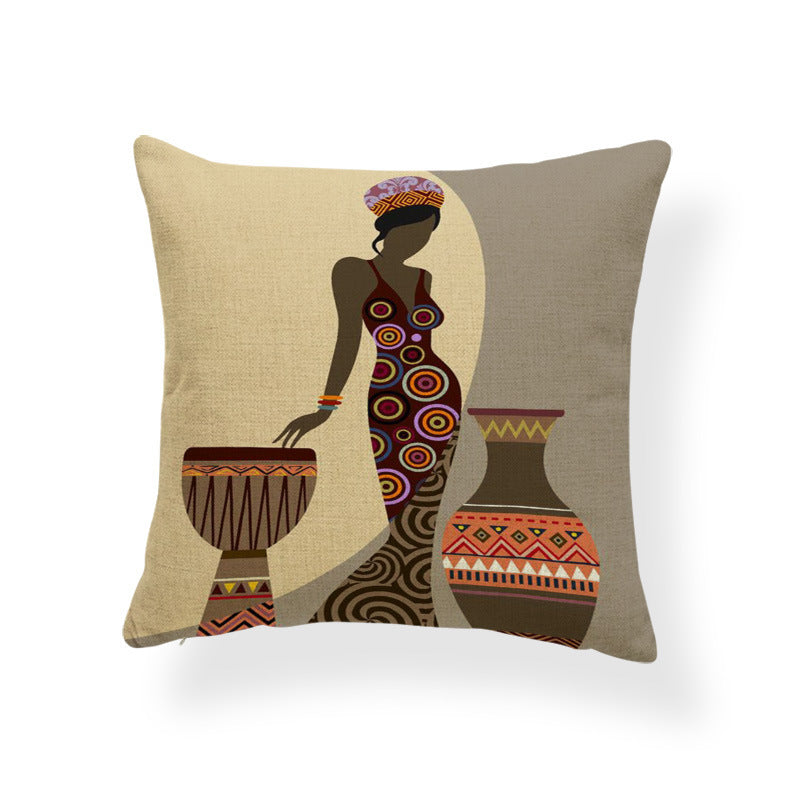 Printed cotton and linen cushion cover
