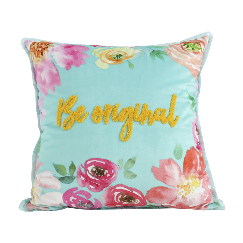 Velvet Embroidered Throw Pillow Printed Cushion Cover