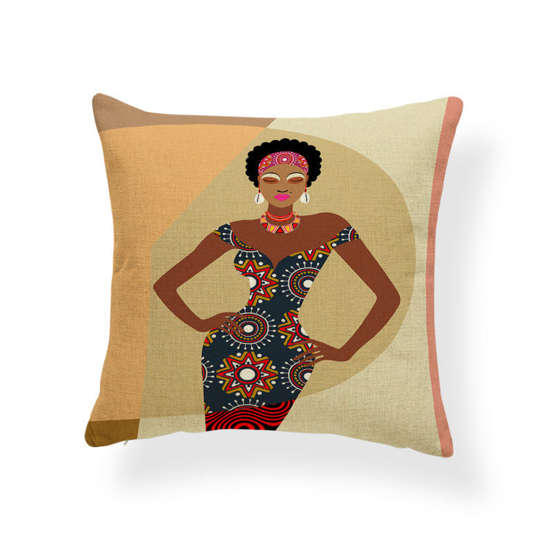 Printed cotton and linen cushion cover