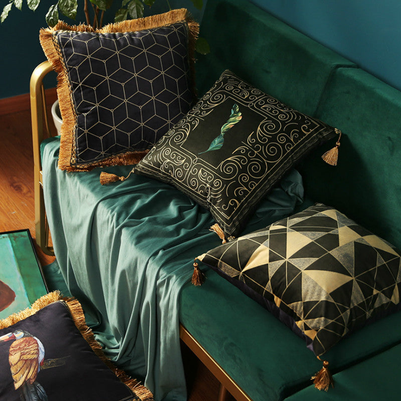 Rainforest Geometric Print Velvet Cushion Cover