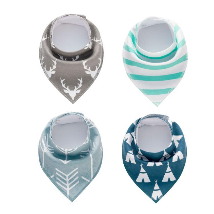 Baby Bandana Bibs 4-Pack - Cotton Triangle Drool Bibs with Arrow & Wave Prints