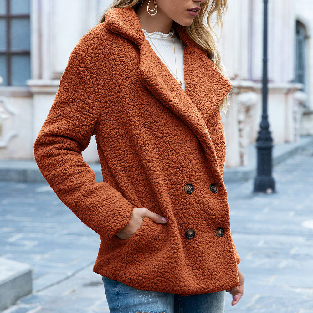 Women's Loose Lapel Fluffy Coat - Winter Button Jacket Cardigan