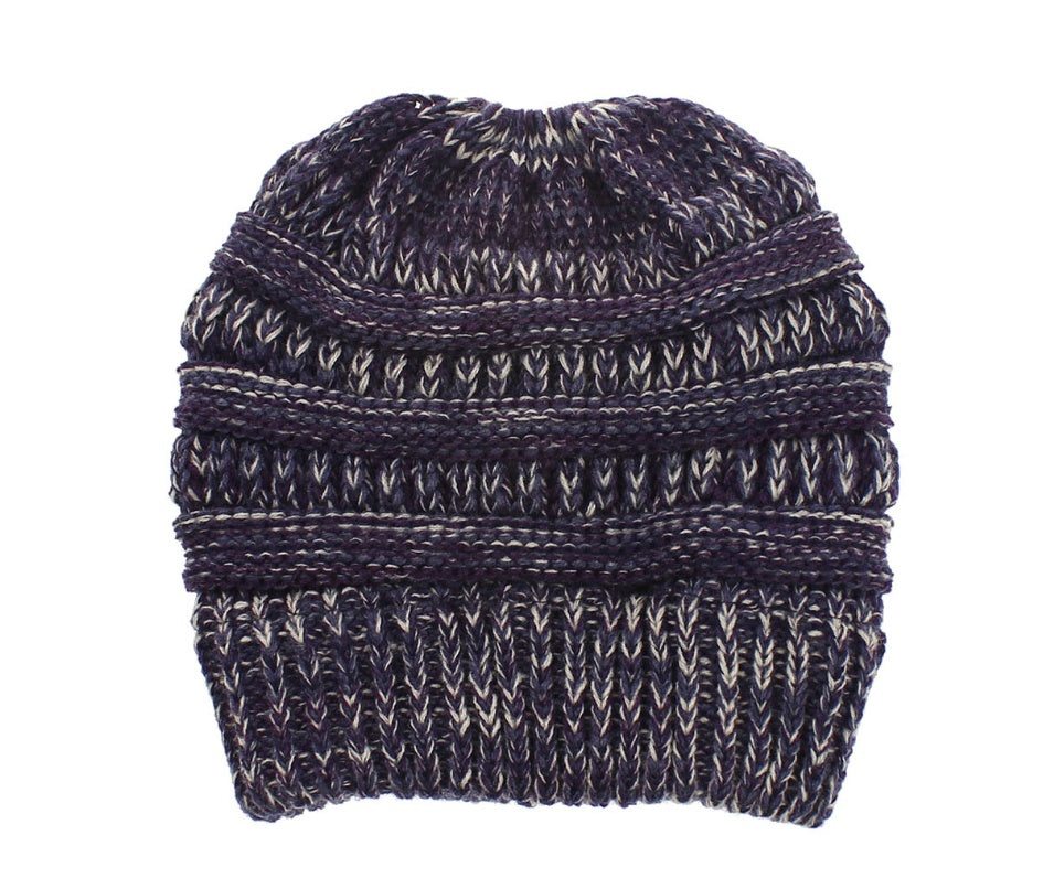 Women's Mixed Color Knitted Wool Hat - Ponytail Beanie