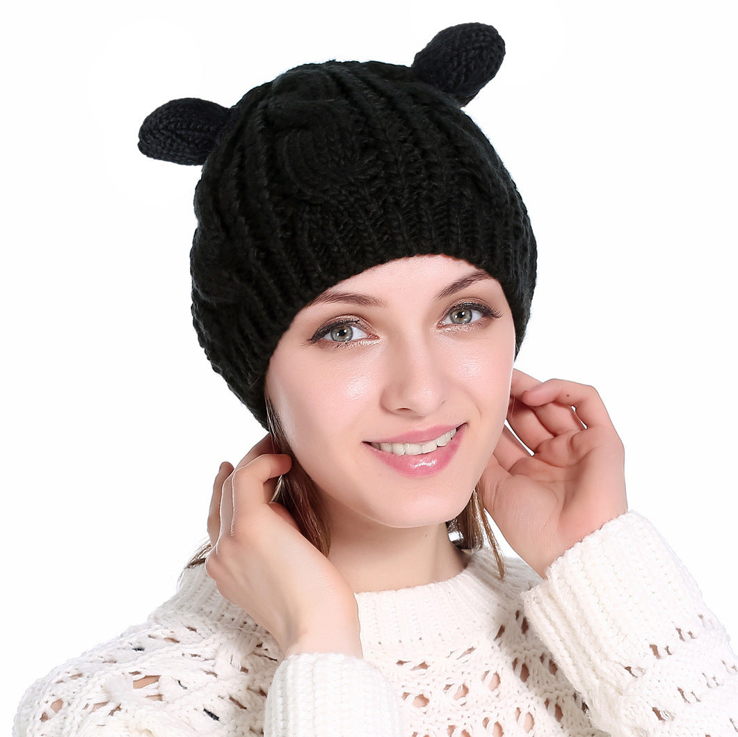Autumn Winter Cat Ear Knit Beanie - Cute Animal Ear Hat